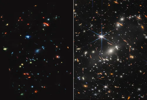 遠くの銀河が数多く写る深宇宙の画像(ジェイムズ・ウェッブ宇宙望遠鏡)