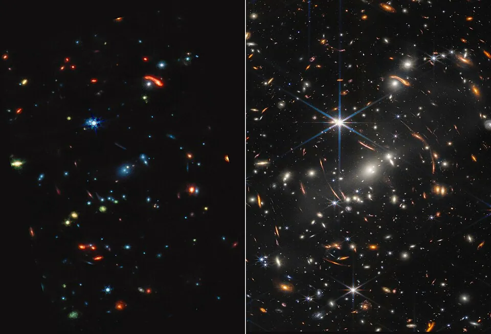 遠くの銀河が数多く写る深宇宙の画像（ジェイムズ・ウェッブ宇宙望遠鏡）