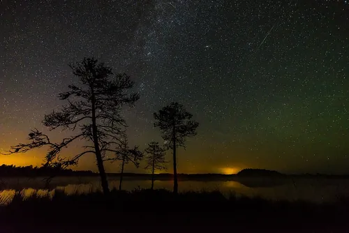 夜空を流れるペルセウス座流星群の流れ星